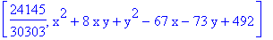 [24145/30303, x^2+8*x*y+y^2-67*x-73*y+492]
